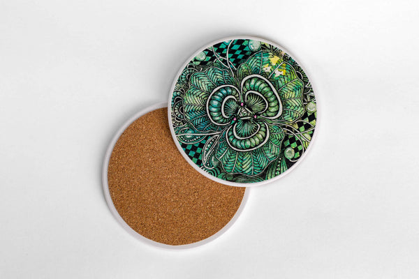 Verdant Bloom | Intricate Art Coaster Set