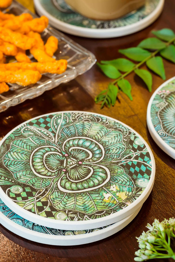 Verdant Bloom | Intricate Art Coaster Set